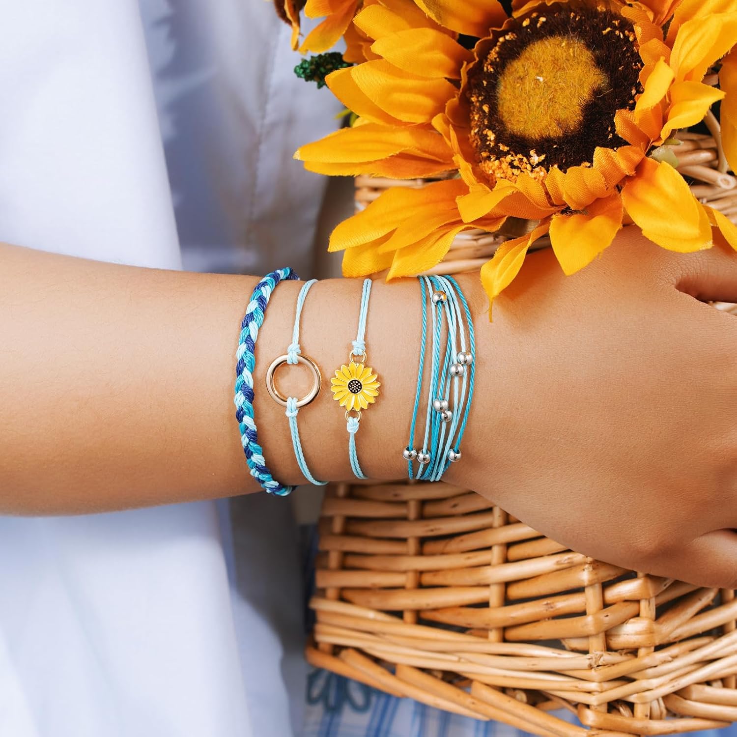 Sunflower Friendship Bracelets Boho Stackable String Bracelets Cute Trendy Gifts for Teen Girls Women