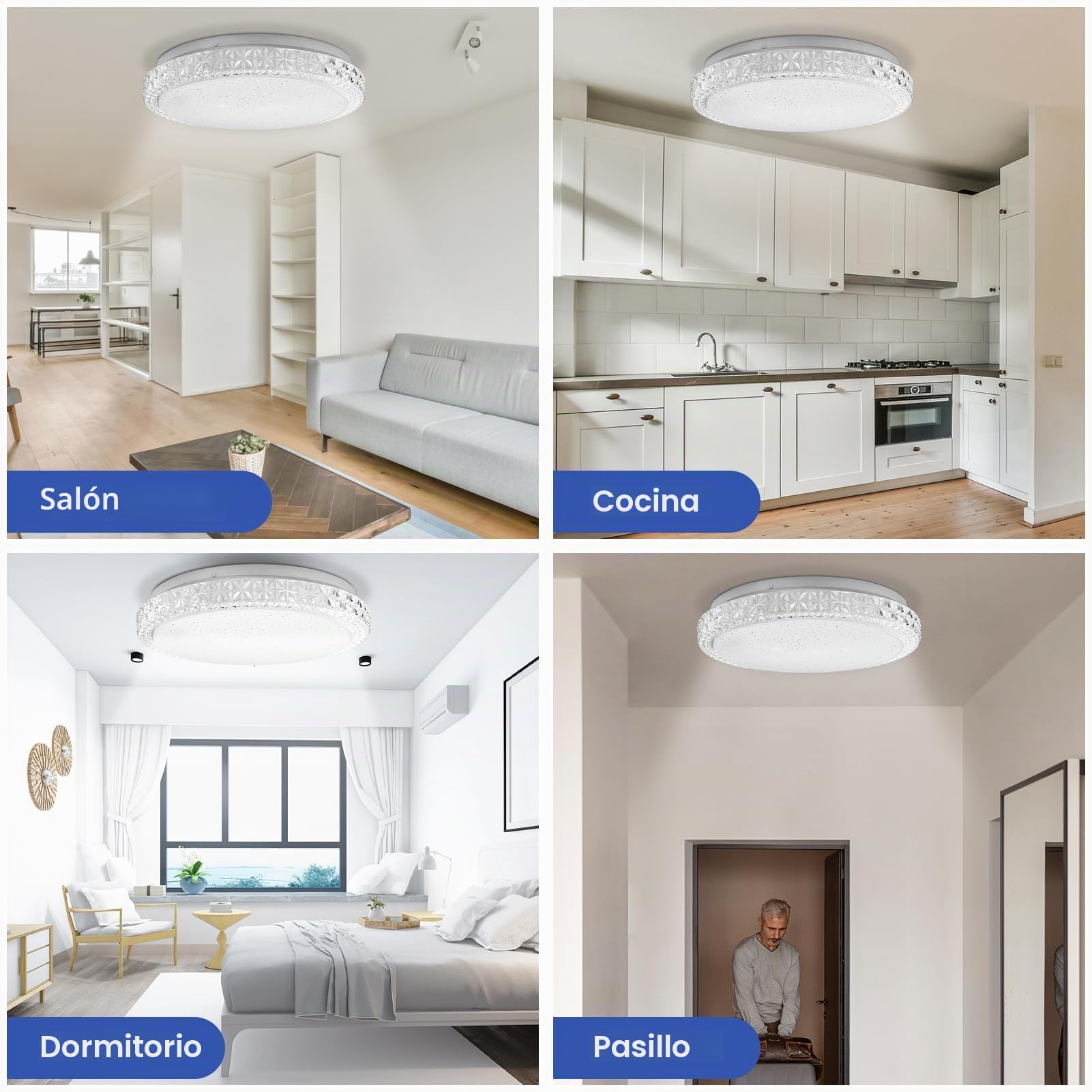 Lámpara de Techo 48W, 6500K Blanco frio Plafón LED Techo, 4800LM Plafon Luz LED, Ø48cm Plafon Redonda, Moderna Luz para Sala, Cocina, Dormitorio, Pasillo, Oficina