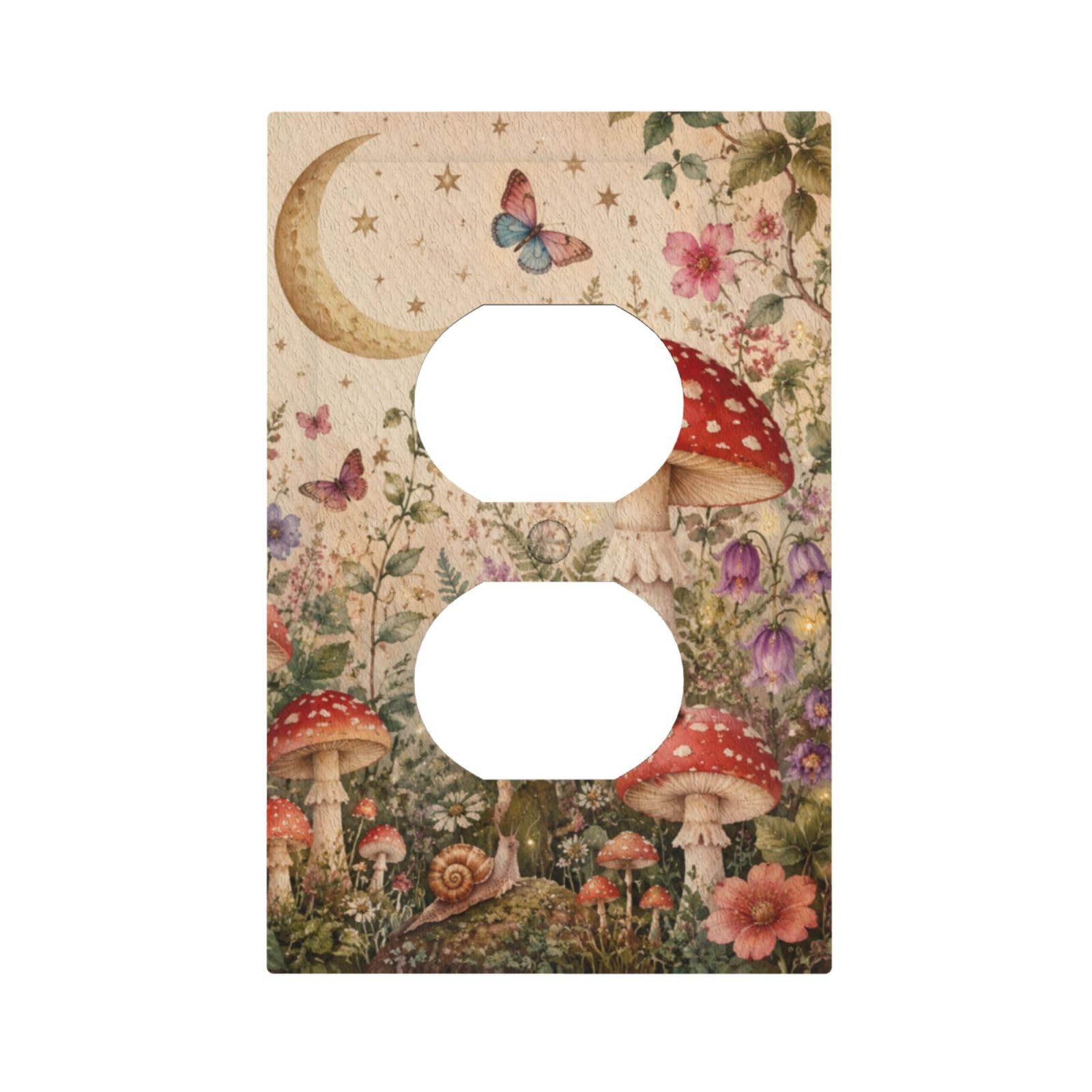 Dwbguo Vintage Mushroom Decorative Outlet Covers Watercolor Mushroom & Moon 1 Gang Duplex Light Switch Cover Plate Vintage Butterfly Floral Unique Wall Plates Switch Plate Cover For Bedroom Bathroom Decor
