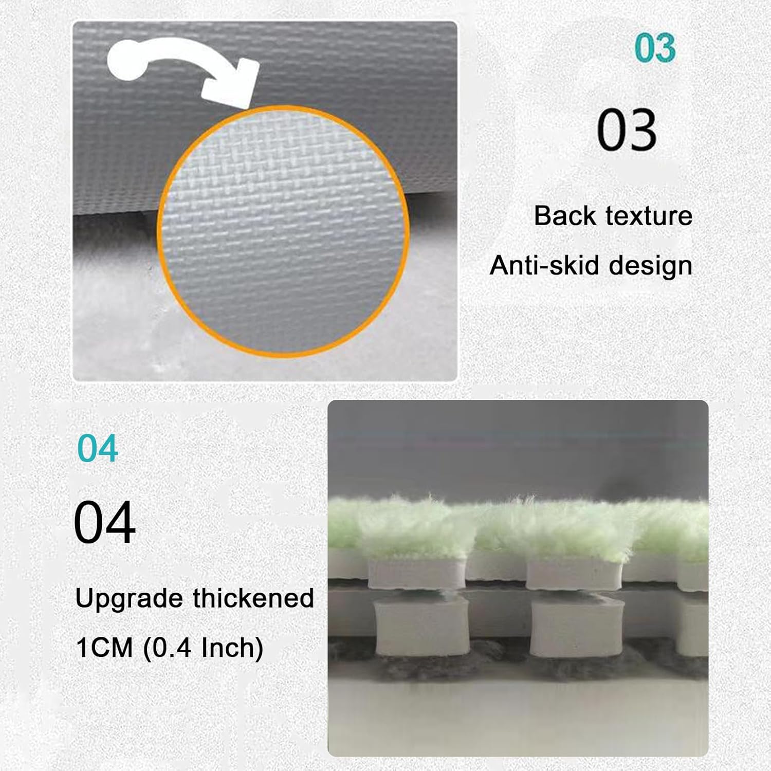 12 Pieces Soft Shaggy Area Rugs, Fluffy Interlocking Carpet Tiles, Non-Slip Splicing Carpet Floor Tiles for Indoor Home Residential, 12"x12"(Color:White+Blue)