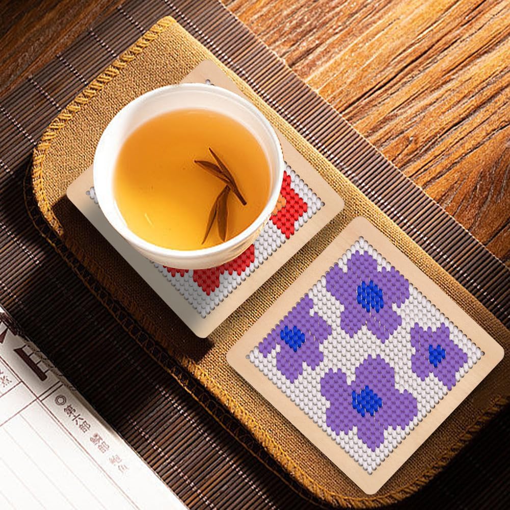 INFUNLY 6pcs DIY Flower Coaster Needlepoint Kit for Beginners 3.94"×3.94" Floral Coaster Needlepoints Kit with Instruction Embroidery Set Pre-Printed Pattern for Embroidery Craft Amateurs