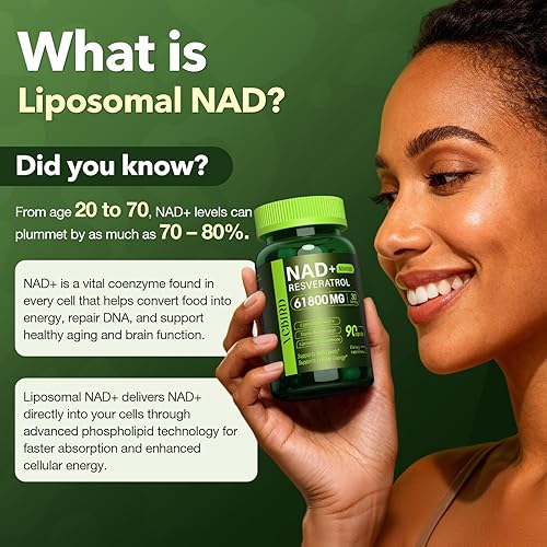 Miniatura 2 de Suplemento liposomal NAD con resveratrol 61800mg por botella - NAD Resveratrol para mujeres y hombres - Suplemento NAD+ de alta pureza de 1200 mg