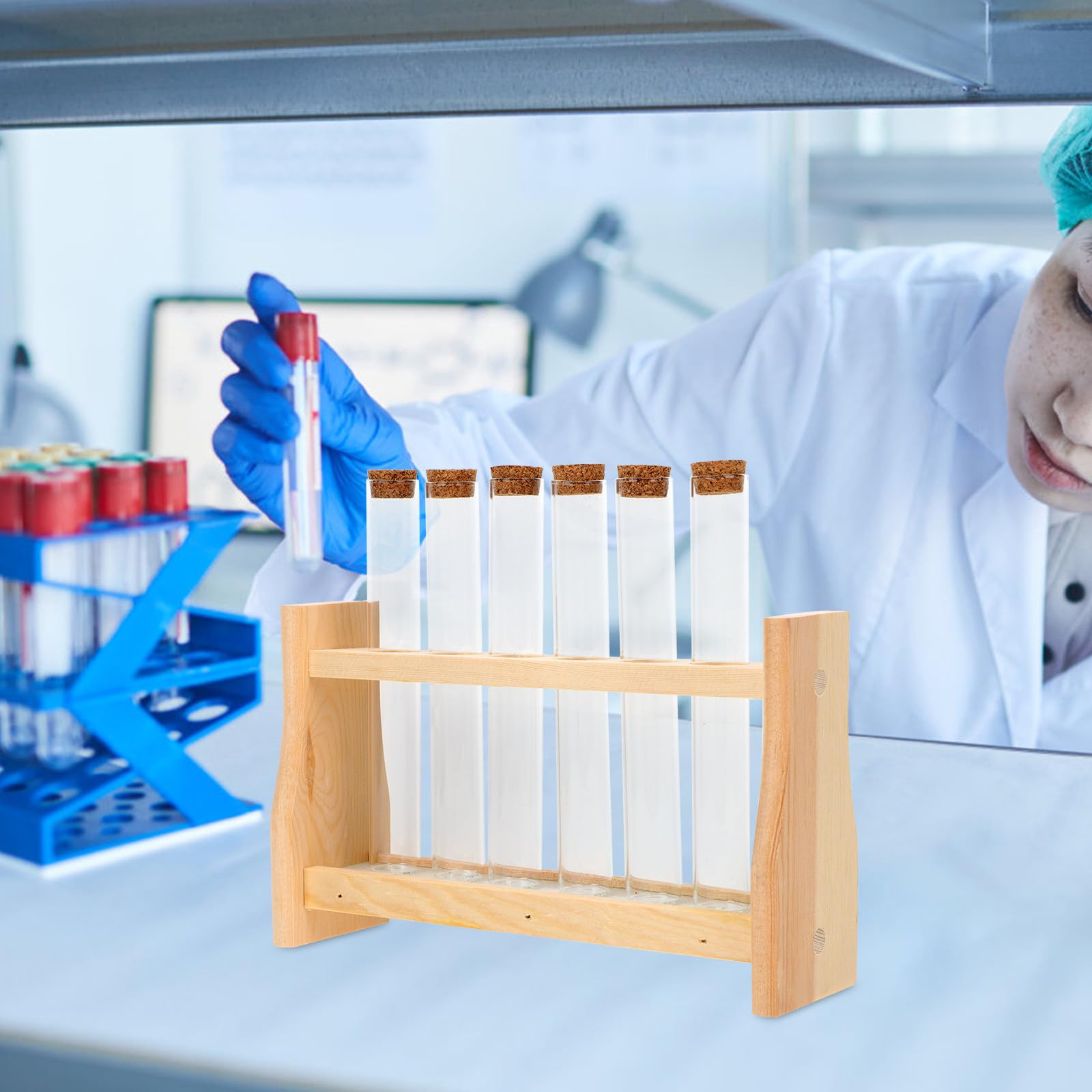 SHINEOFI Tube À Essai Et Support À Essai En Bois 6 Tubes 0.79x5.91 Pouces Porte-Éprouvettes Multifonctionnel Pour Laboratoire École Maison Avec Rack De Stockage