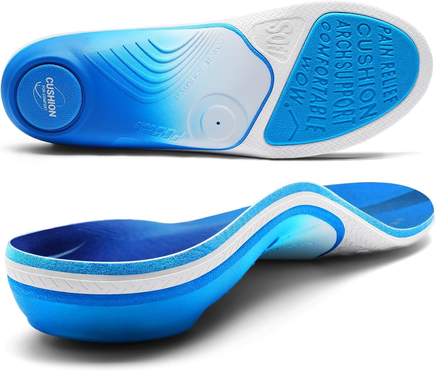PCSsole Pro Orthotic Insoles – Heavy Duty 240+ lbs Arch Support Shoe Insert for Flat Feet & Heel Pain Relief – All-Day Standing Comfort, Blue, 27.0CM