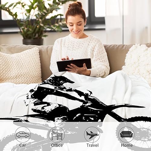 Miniatura 3 de Manta de motocicleta de motocross Racer Fly Racing, manta de franela retro, divertida manta de moto de cross en blanco y negro para hombres, adultos