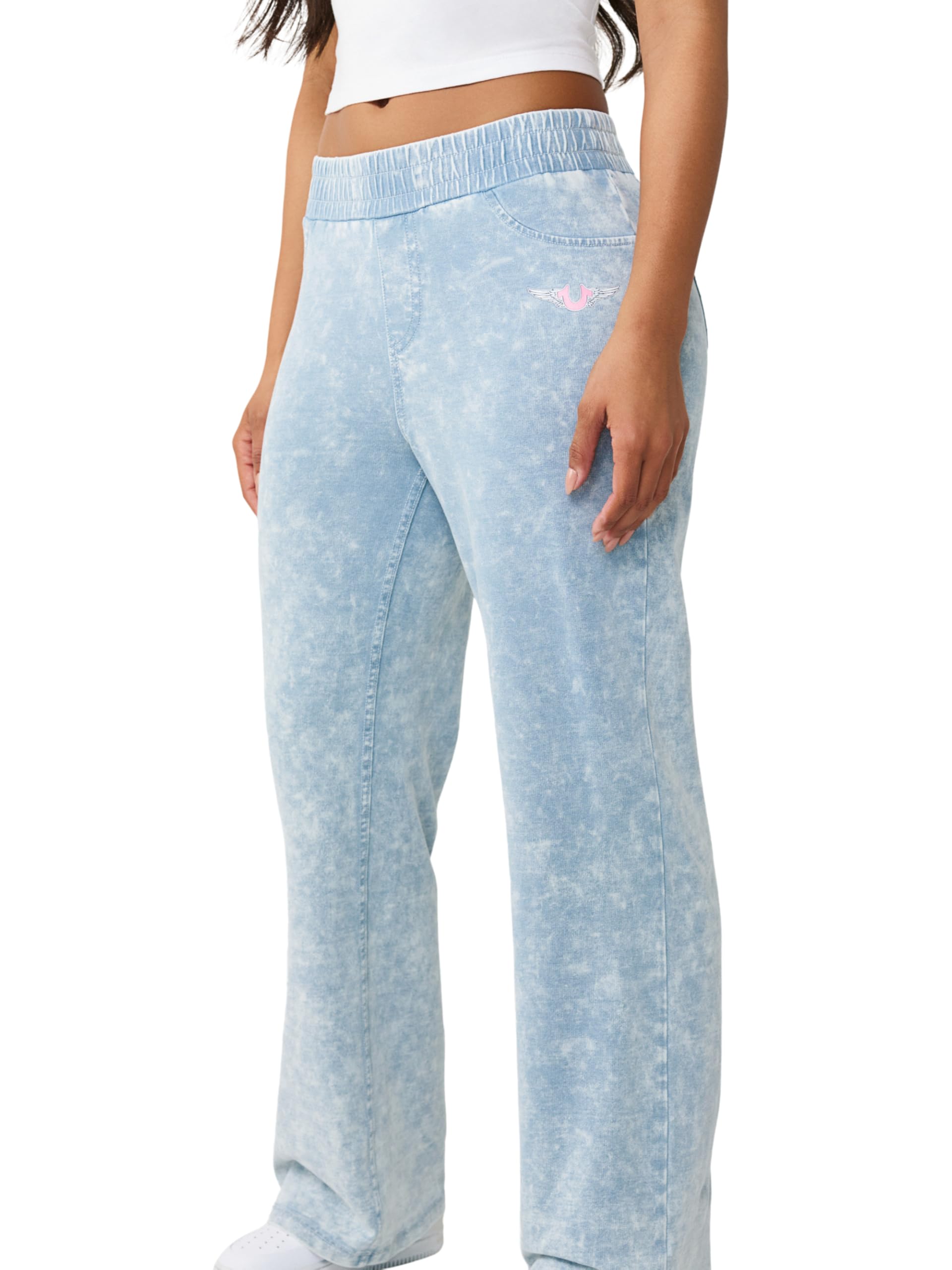 True Religion - Horseshoe Wing Faux Denim Sweats, Pantaloni da Tuta Donna