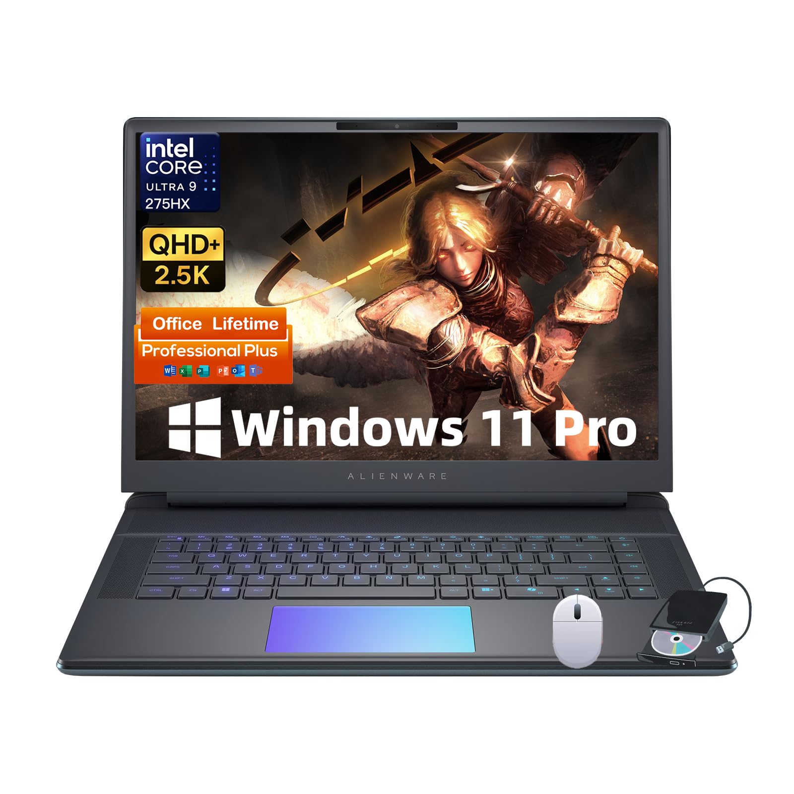 Alienware (2025) 16 Area-51 Gaming Laptop, GeForce RTX 5080, Ultra 9 275HX (24-Core - Up to 5.4GHz), 16" QHD+ 240Hz, 16GB GDDR7, Wins 11 Pro, Office License, Backlit KB (32GB DDR5 | 2TB SSD)