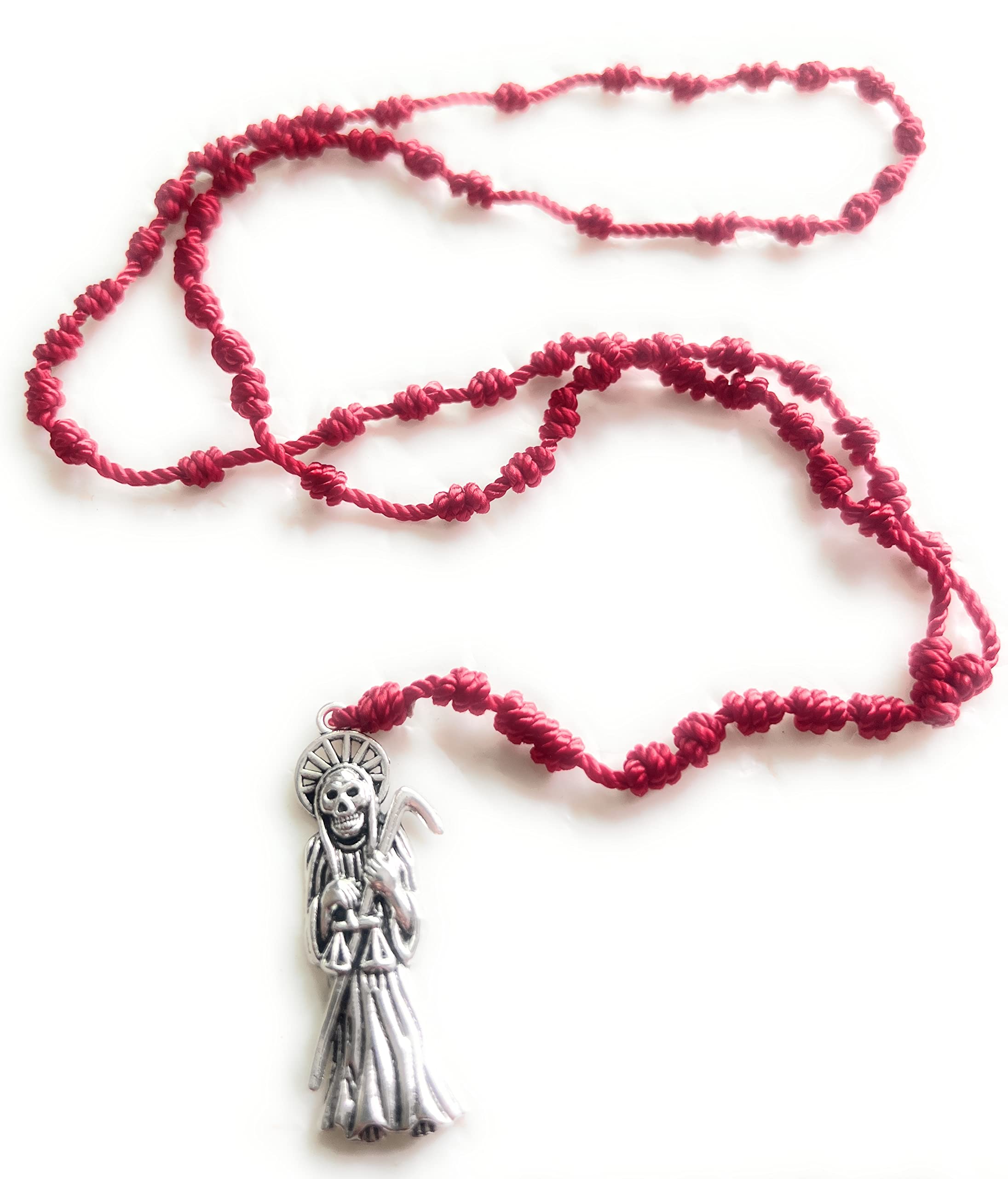 Chavarrieta Santa Muerte thread rosary. Rosario de hilo de la Santa Muerte. (Red), 28 inches (71cm), Acrylic, no data