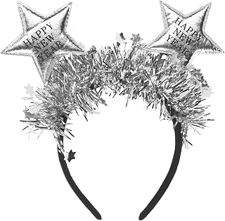 QDTK Happy New Year Headband Silver Glitter Star Hair Bands 2026 New Years Hair Accessories for Women Girls New Year Eve Christmas Holiday Party Favors Supplies