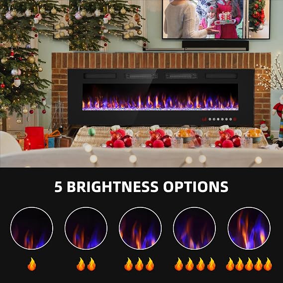 Electric Fireplace-60'' Wall Fireplace for Living Room-Fireplace Heater Insert Wall Mounted with Remote Control,Timer,12 Flame Colors,750/1500W,Ultra Thin