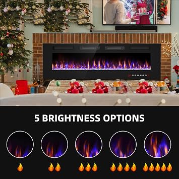 Electric Fireplace-60'' Wall Fireplace for Living Room-Fireplace Heater Insert Wall Mounted with Remote Control,Timer,12 Flame Colors,750/1500W,Ultra Thin