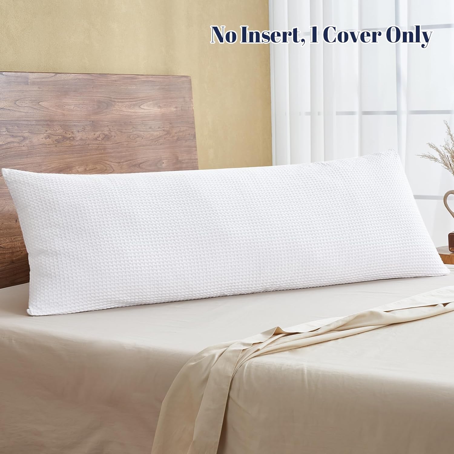 PHF 100% Cotton Waffle Body Pillowcase with Zipper, 1 Pack 20" x 54" Soft Skin-Friendly and Breathable Pillow Sham, No Filling, Aesthetic Woven Waffle Weave Body Pillow Cover for Bed, White - Image 5