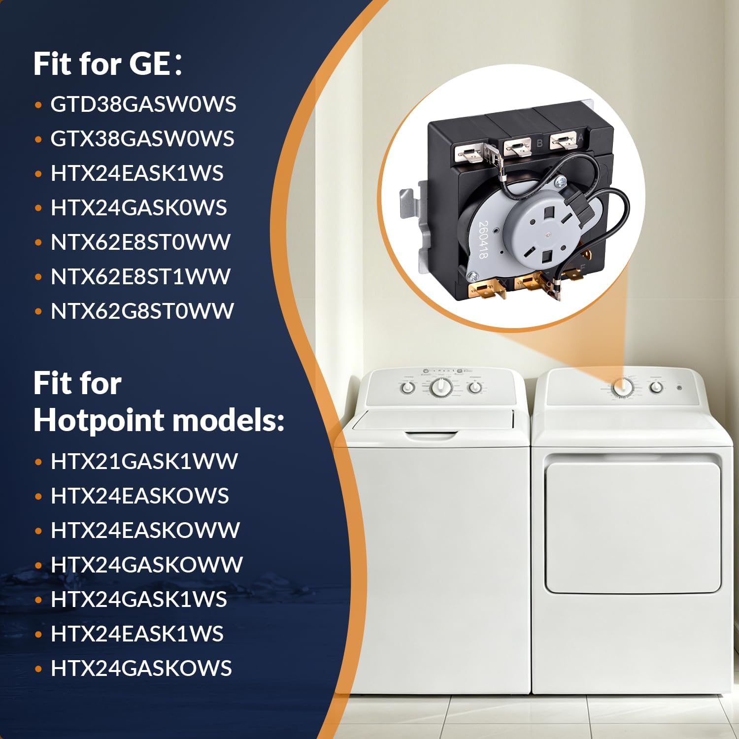WE04X25586 Dryer Timer Fit Compatible for GE Hotpoint Dryer Timer Control Models HTX21GASK1WW、HTX24EASK0WS、NTX62E8ST1WW, Replaces 4467041 PS11763073 234D2377P007 TMD1CM33