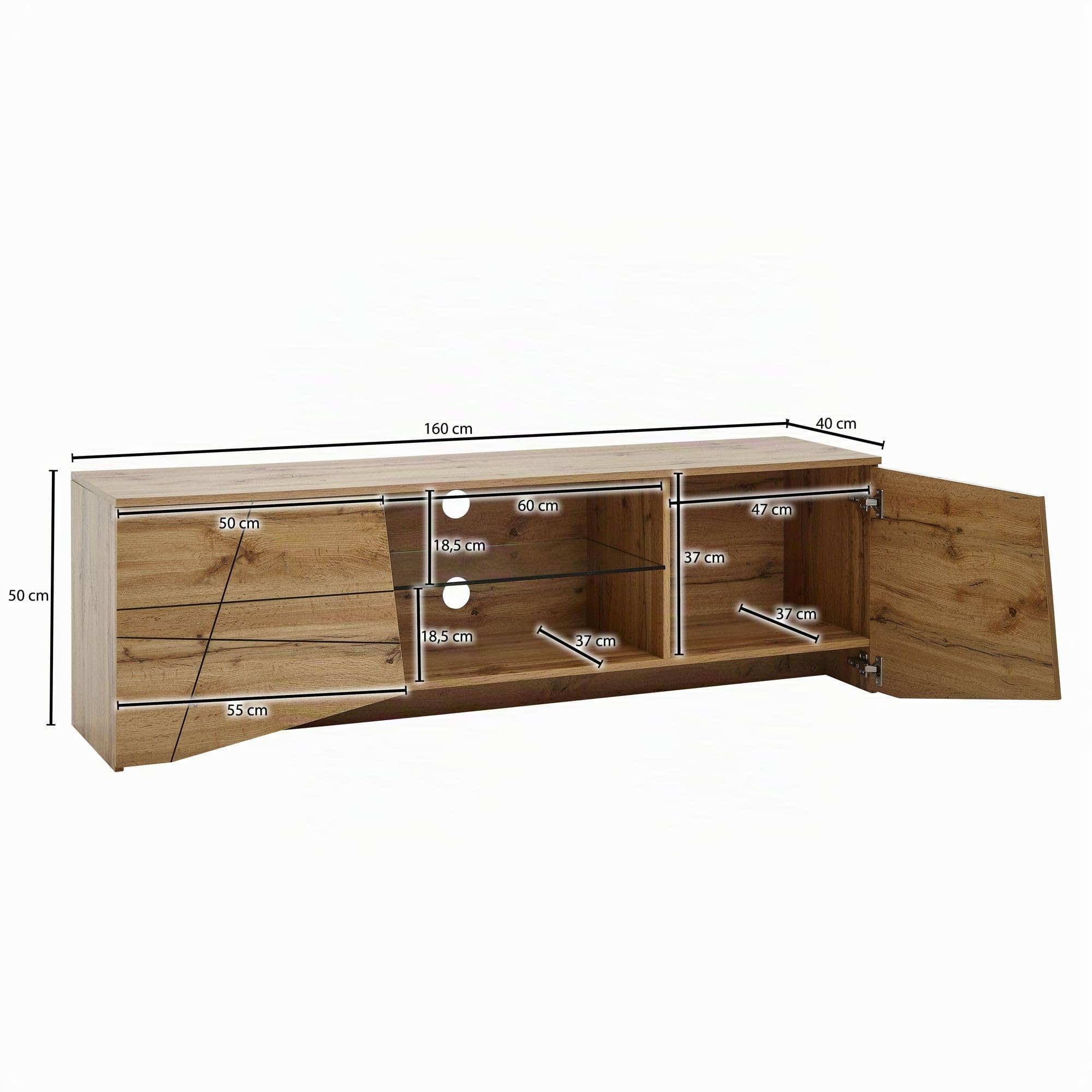 FineBuy Lowboard 160x40x50 cm Eiche-Dekor Braun, TV-Schrank Kachelmuster