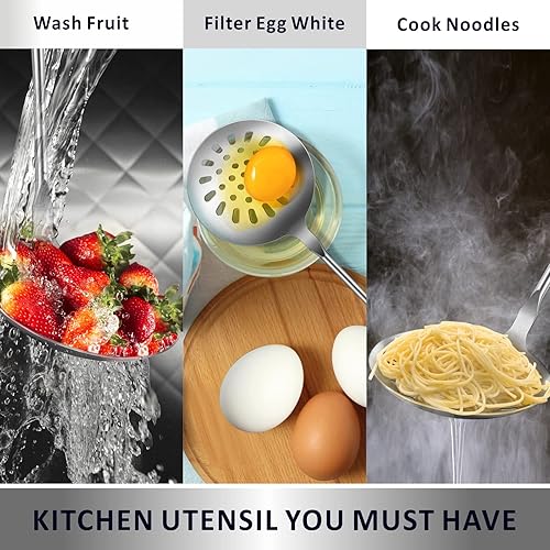 Miniatura 4 de Yimi Cuchara ranurada para cocinar, cucharón colador de acero inoxidable 304 duradero con mango ergonómico al vacío, resistente al calor, utensilio