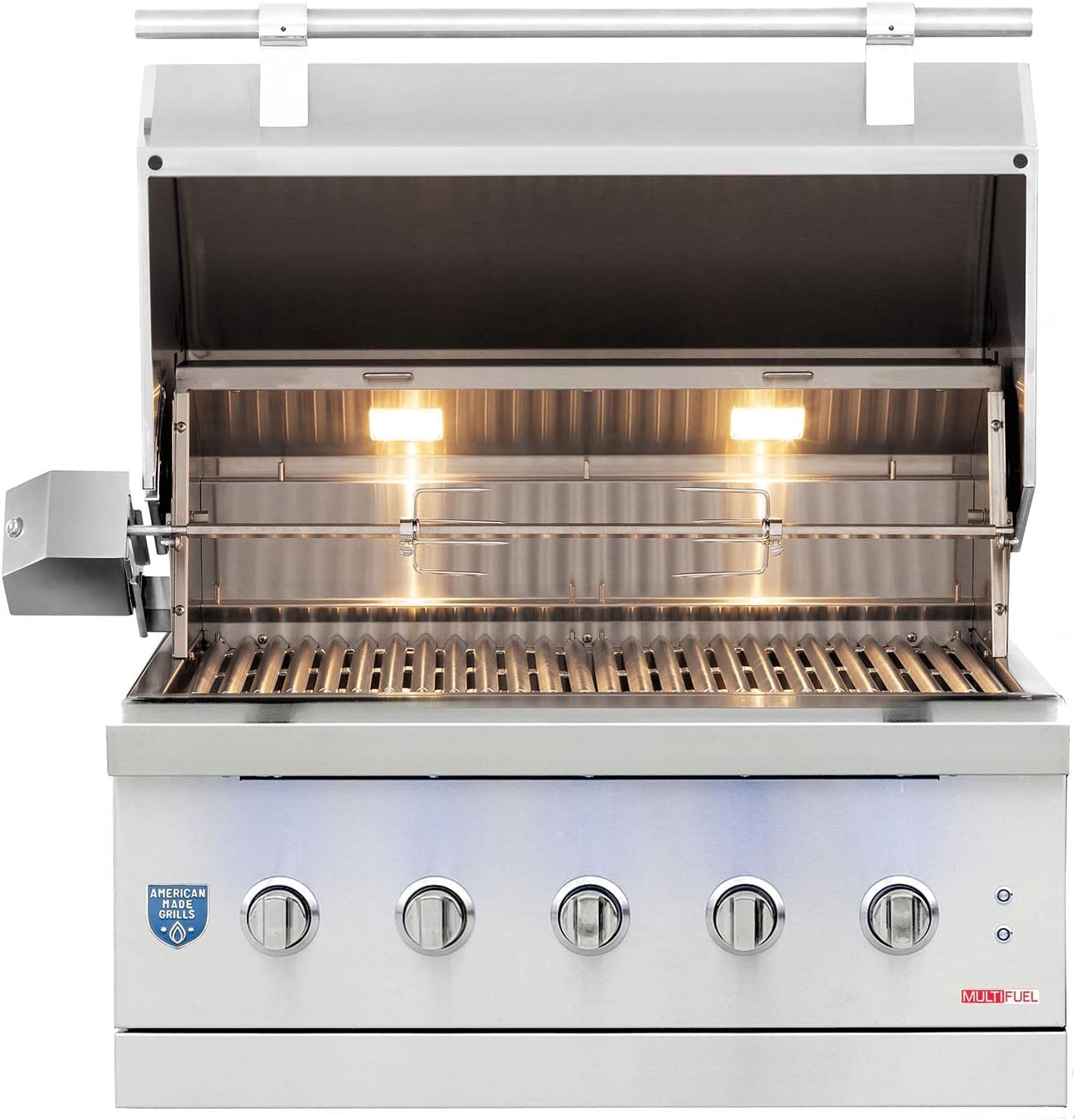 American Made Grills Encore 36-Inch Built-In Dual Fuel Wood and Gas Grill with Infrared Searing Burner and Rotisserie Kit, Propane (ENC36-LP)