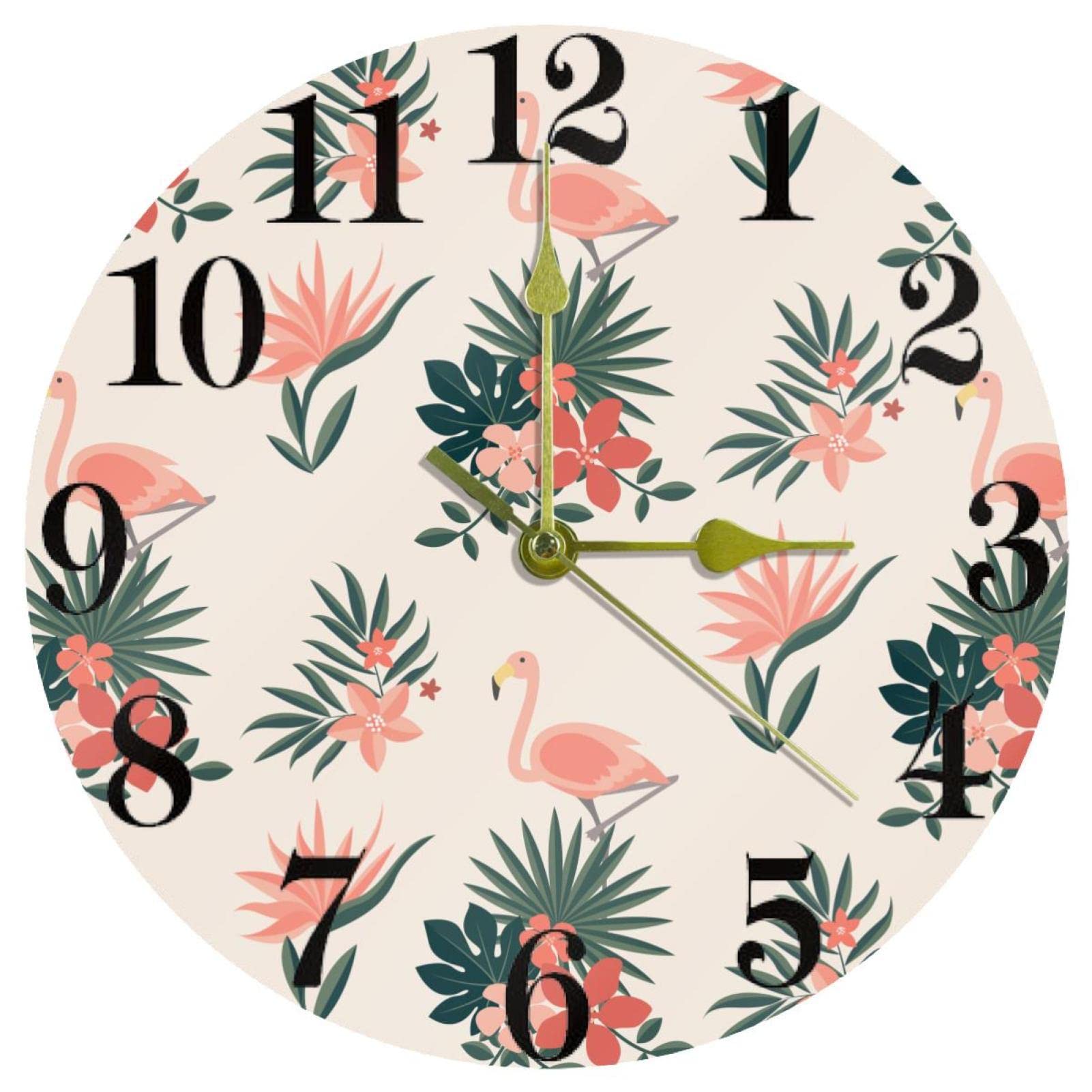Horloge de cuisine flamant rose tropical : fini les bruits de tic-tac avec ce mécanisme silencieux