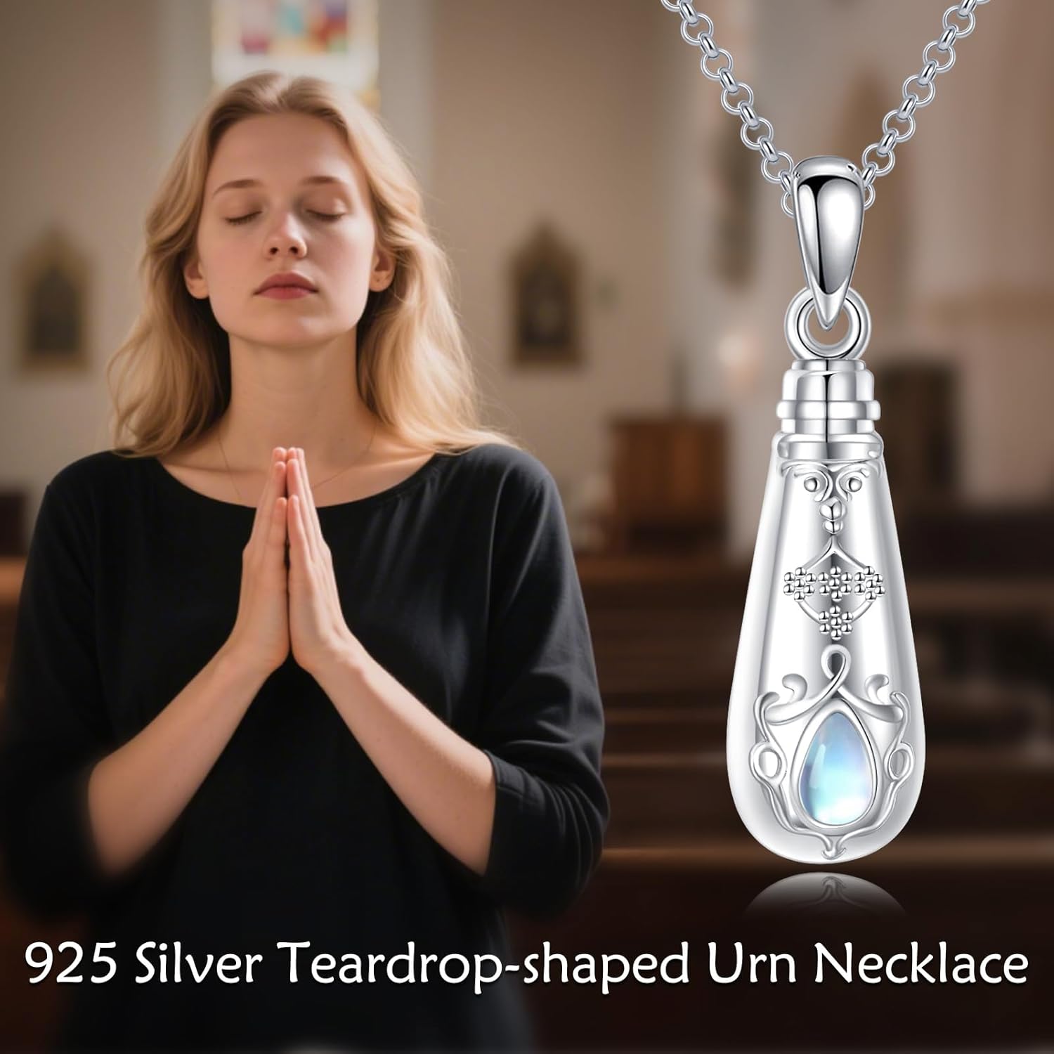 925 Sterling Silver Urn Necklaces for Ashes, Teardrop Memorial Keepsake with Funnel Filler Celtic Cremation Jewelry Gifts for Women Her Mom Grandma Sister 18+2" - Image 5