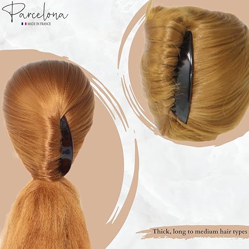 Vista 3 de Parcelona Cáscara de tortuga francesa con borde cónico, color marrón, grande, 5 pulgadas, celuloide, 11 dientes, juego de 2 peines laterales