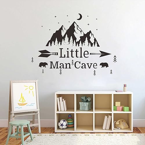 Miniatura 2 de Calcomanías de vinilo con diseño de montañas de la cueva de Little Man, paisaje con animales, calcomanía de estrellas de luna de montaña para cuarto