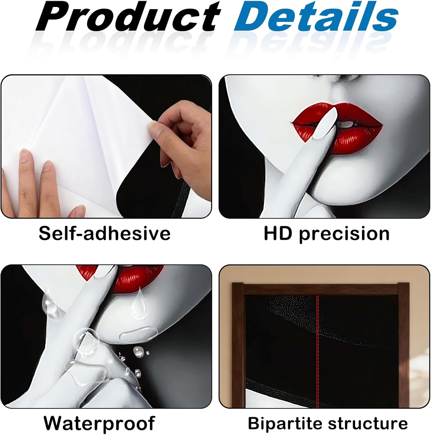 Nuxovilar Red Lips Glam Door Stickers Covers Decorative 30.3"×78.7", Door Decor Stickers for Home, Bedroom, Vanity Room | Chic Glam Style