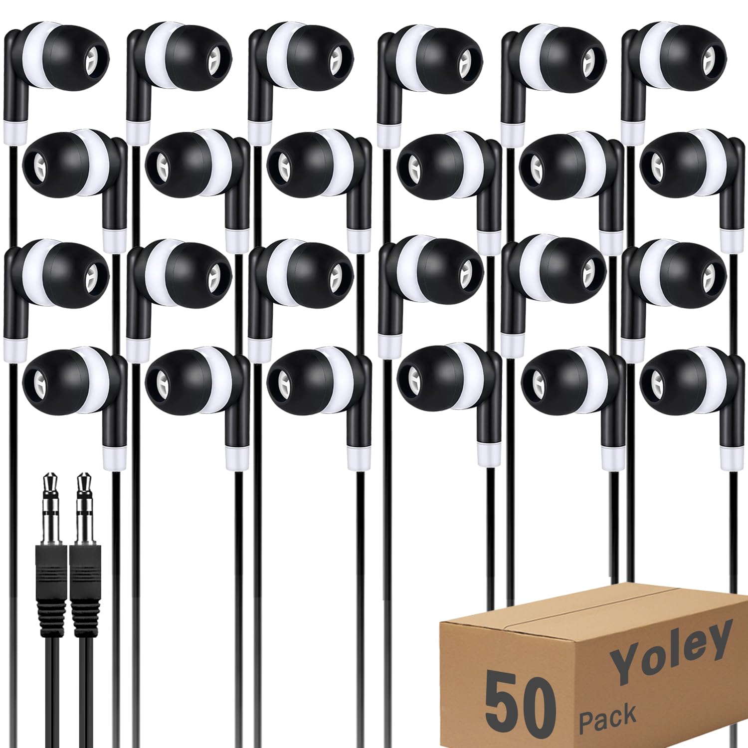 Yoley Bulk Earbud Headphones 50 Pack for School Classroom Kids, Wholeslae Wired Durable Earphones Class Set for Students Children Toddler Teens Boys