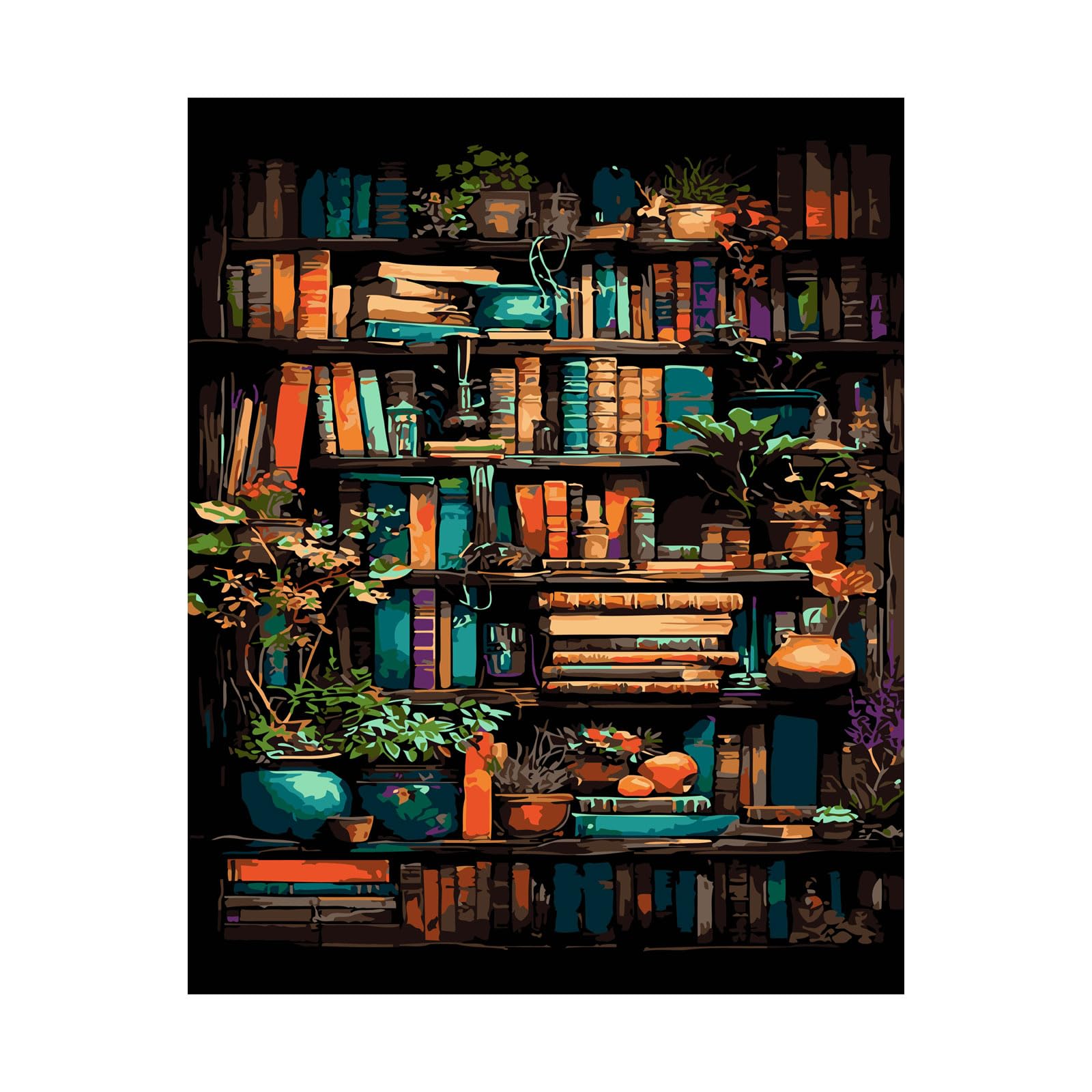 WakiHong Malen nach Zahlen Erwachsene Bücher Regal 40×50 cm Bücherregal DIY Acrylfarben Malset Bücherregal Paint,mit Pinseln und Acrylfarbe,Als Geschenk und Wanddeko,ohne Rahmen