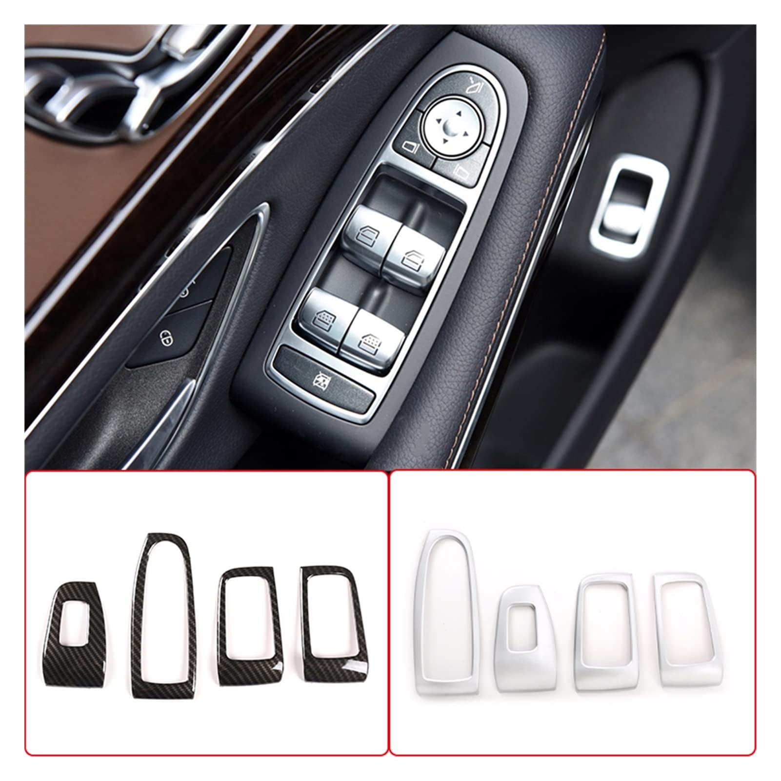 YINGO Drzwi samochodowe okno szklane wyłącznik wyłącznik okładki wykończenia włókna węglowego ABS. Kompatybilny z Mercedes-Benz S-Class 2014-2020 Akcesoria wewnętrzne(Carbon fiber)