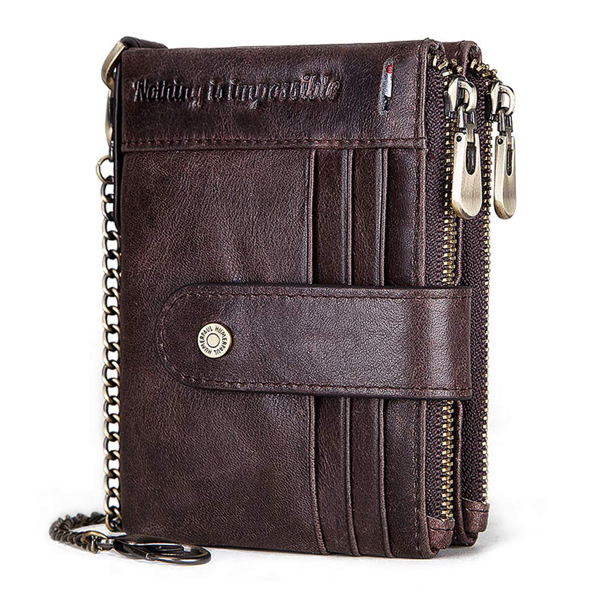 REETEE Carteras para Hombre Billetera de Piel con RFID Bloqueo Billeteras Hombre y Monedero con Cremallera, Monedero Hombre Pequeño19 Ranuras para Tarjetas y Cartera Hombre con Cadena