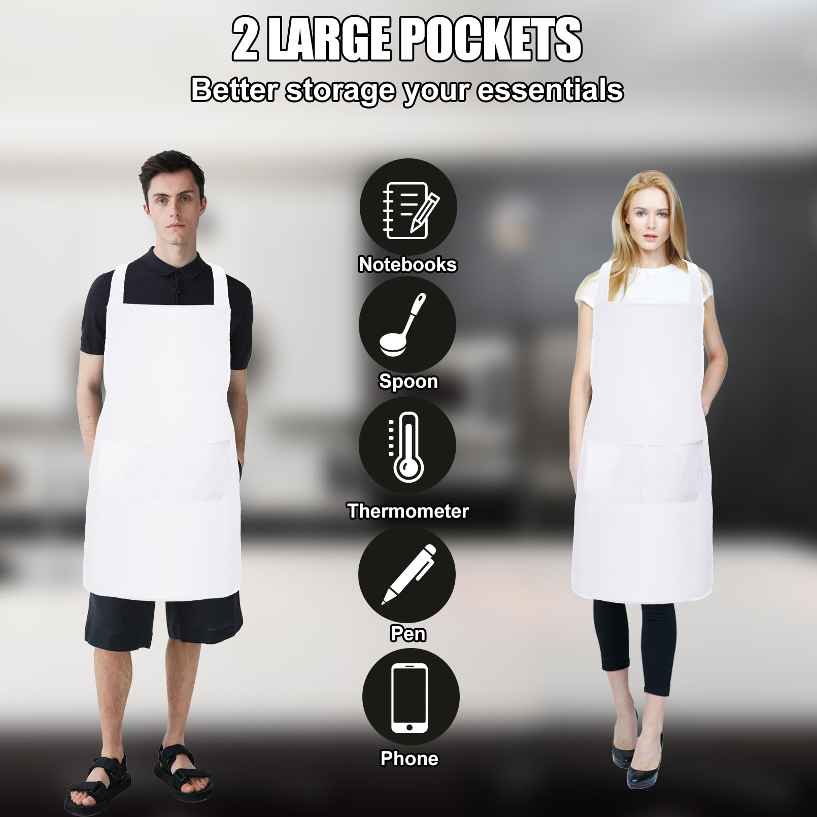 CLRBEATTY 12 Pack White Bib Aprons - 24x28 Inches With 2 Pockets, Polyester Twill, Unisex 7 thumbnail image