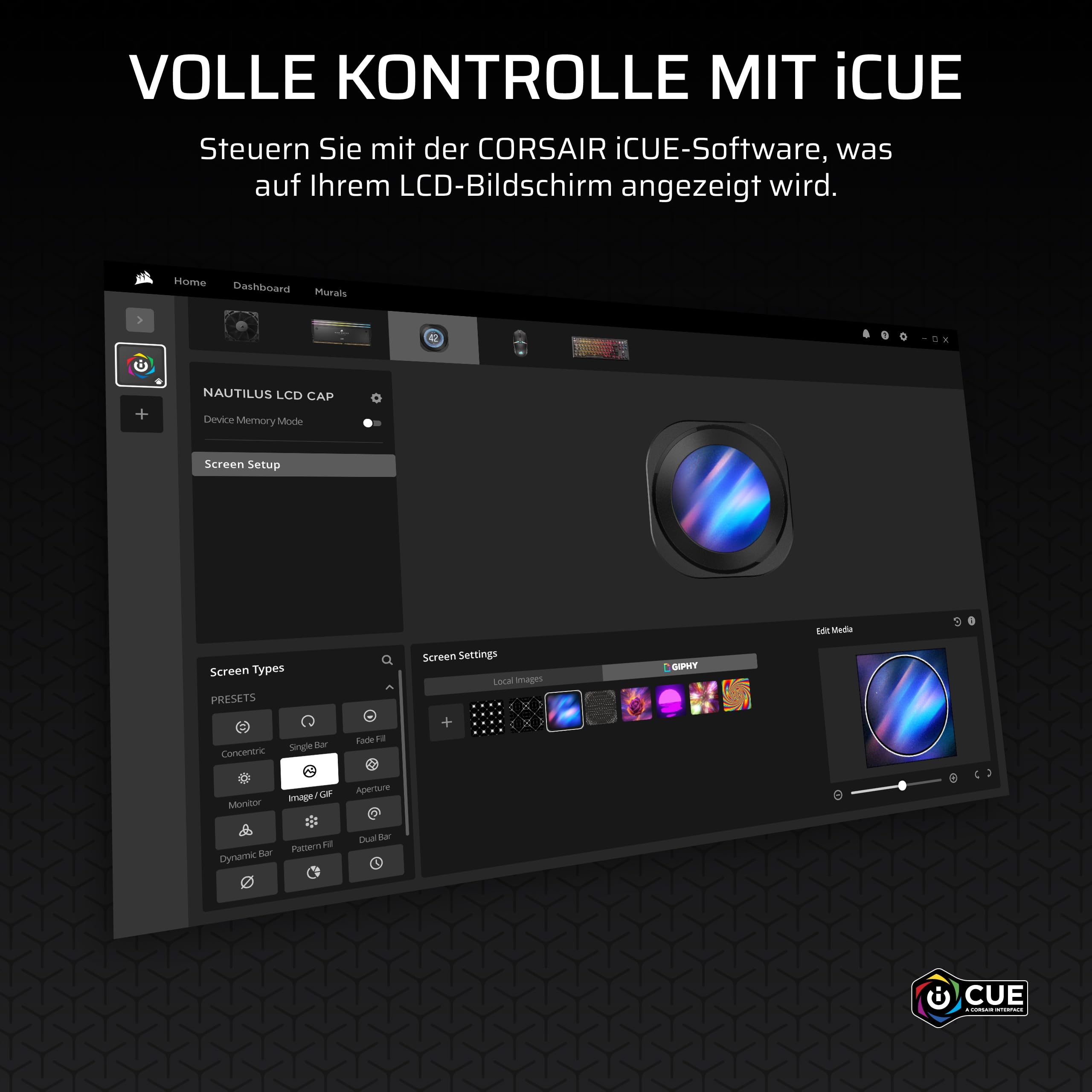 CORSAIR Nautilus RS LCD-Modul – Für Nautilus RS und Nautilus RS ARGB AIO CPU-Kühler – 2,1-Zoll-IPS-LCD-Bildschirm, Einfache Werkzeugfreie Installation – Schwarz