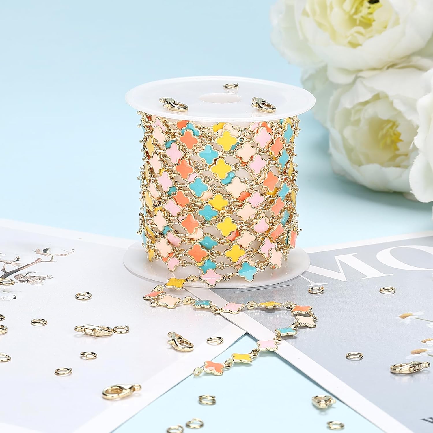 YOUBEIYEE 3 Meters Multicolored Enamel Jewelry Making Chains Oil Drip Four Leaf Clover Chains for Jewelry Making - Image 8