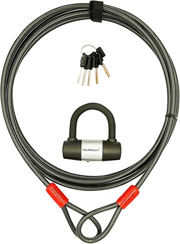 DoubleLock Tiger-Shark - Cable de 16 pies y cerradura de grillete de alta resistencia con cable de acero sin bobina de 0.394 in de grosor para