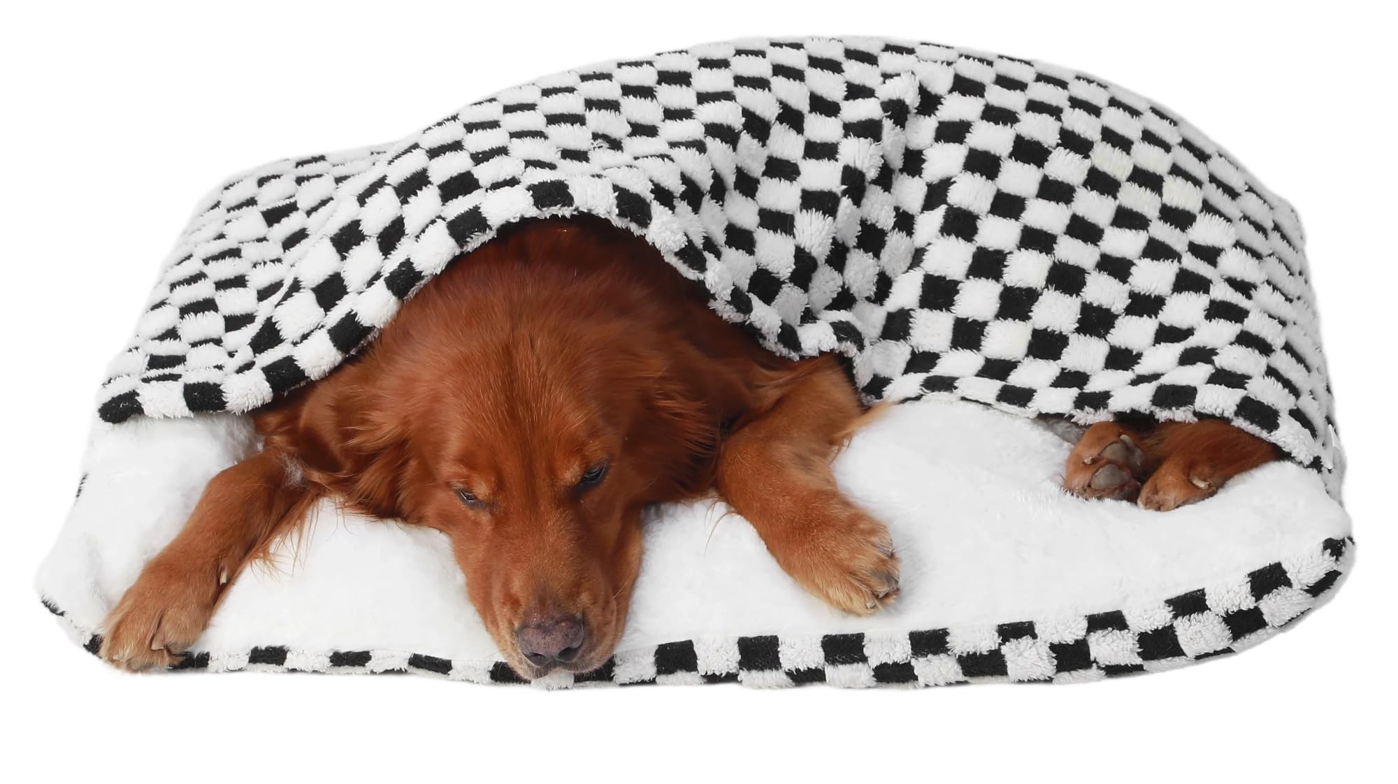 Cama Calmante Ortopédica Con Manta y Capucha Para Perro/Gato, Saco de Dormir Extraíble y Lavable, Suave Fuzzy Cómoda Sofá Para Mascotas Pequeñas y Medianas (Square Grid, 6)