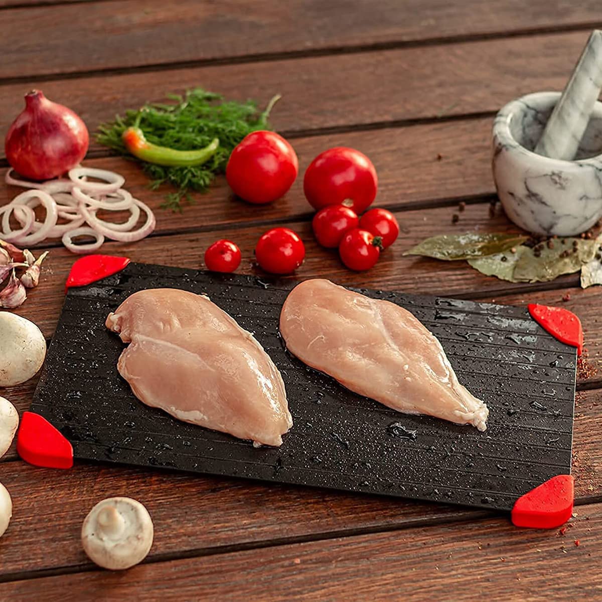 Vassoio Scongelamento Rapido in Alluminio Con 4 Cuscinetti in Silicone per Scongelare Velocemente la Carne Congelata
