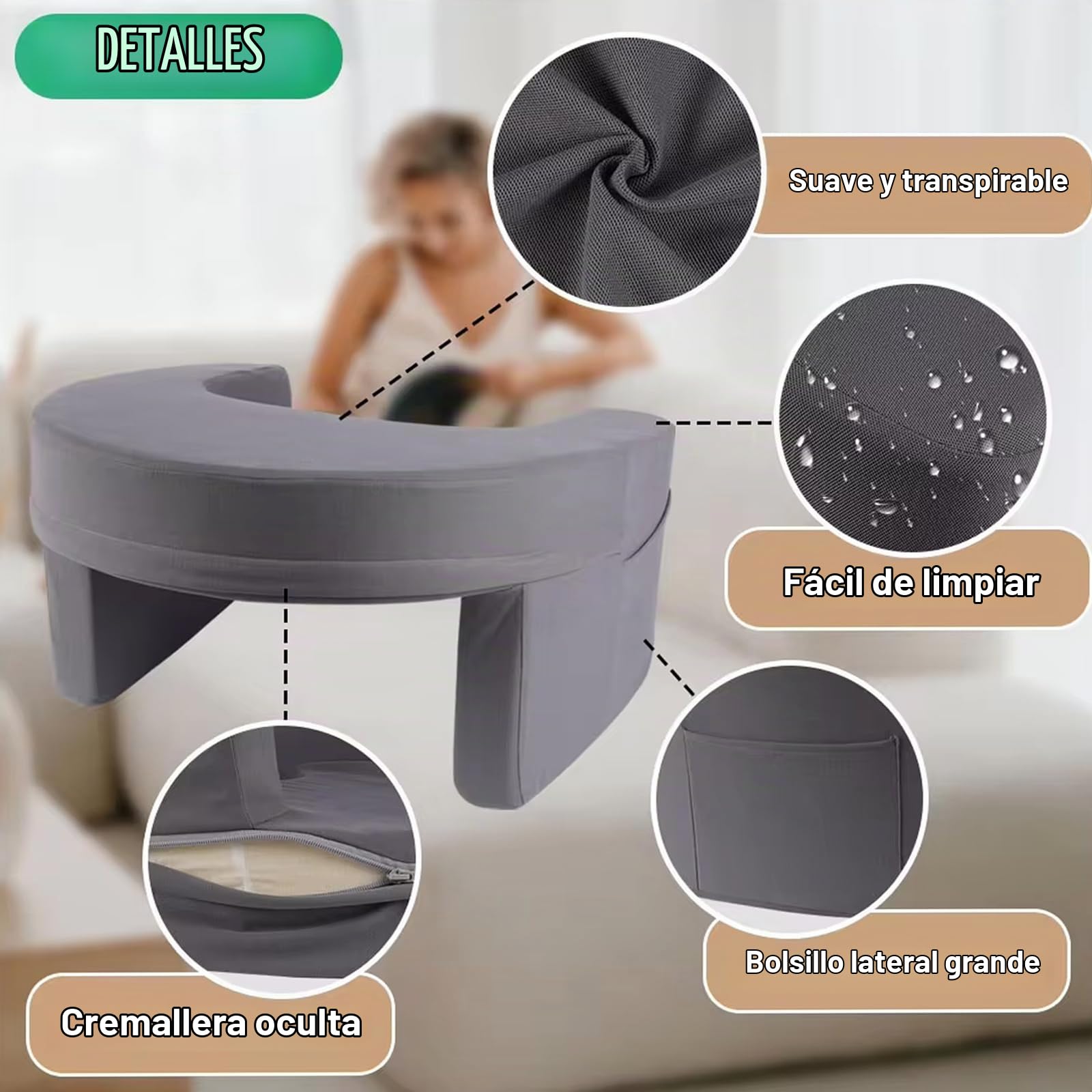 Cojin Lectura Cama - Espuma de Memoria Ergonómico Mesa Portatil Cama con Bolsillos Laterales, Tejido Antideslizante Mesa Ordenador Sofa para Bandeja Cama y Bandeja Sofa