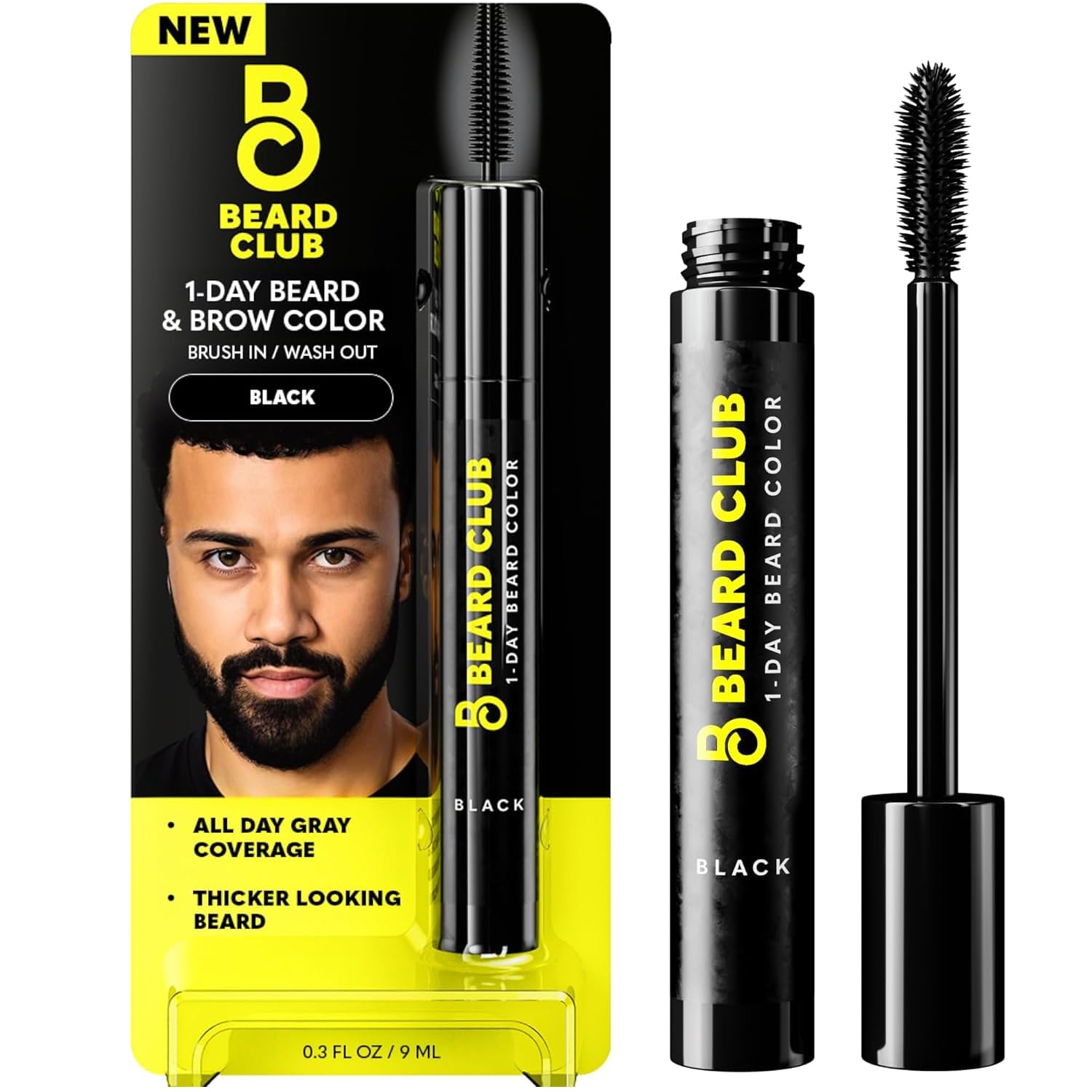 The Beard Club 1 Day Temporary Beard Dye for Men - Black Beard, Mustache & Eyebrow Color for a Fuller, Well-Defined Look, Water & Sweat Resistant, Up to 30 Applications, 0.3 fl oz Black 1 Count (Pack of 1)
