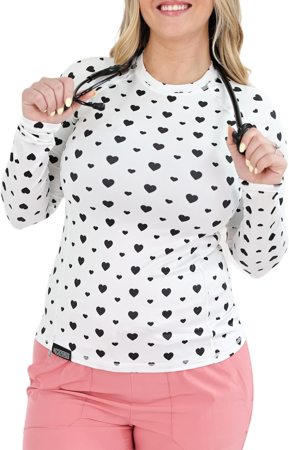 Women’s Athletic Underscrub Top – Long Sleeve, Base Layer, Multicolor Designs, Breathable, Stretch Fabric.