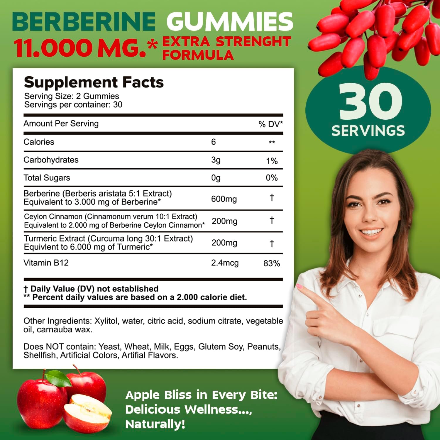 Berberine Weight Management Gummies 3000mg – Ceylon Cinnamon, Turmeric & B12 Complex | Supports Metabolic Balance & Energy |Vitale Sytyle | Vegan, Sugar-Free | 60 Gummies