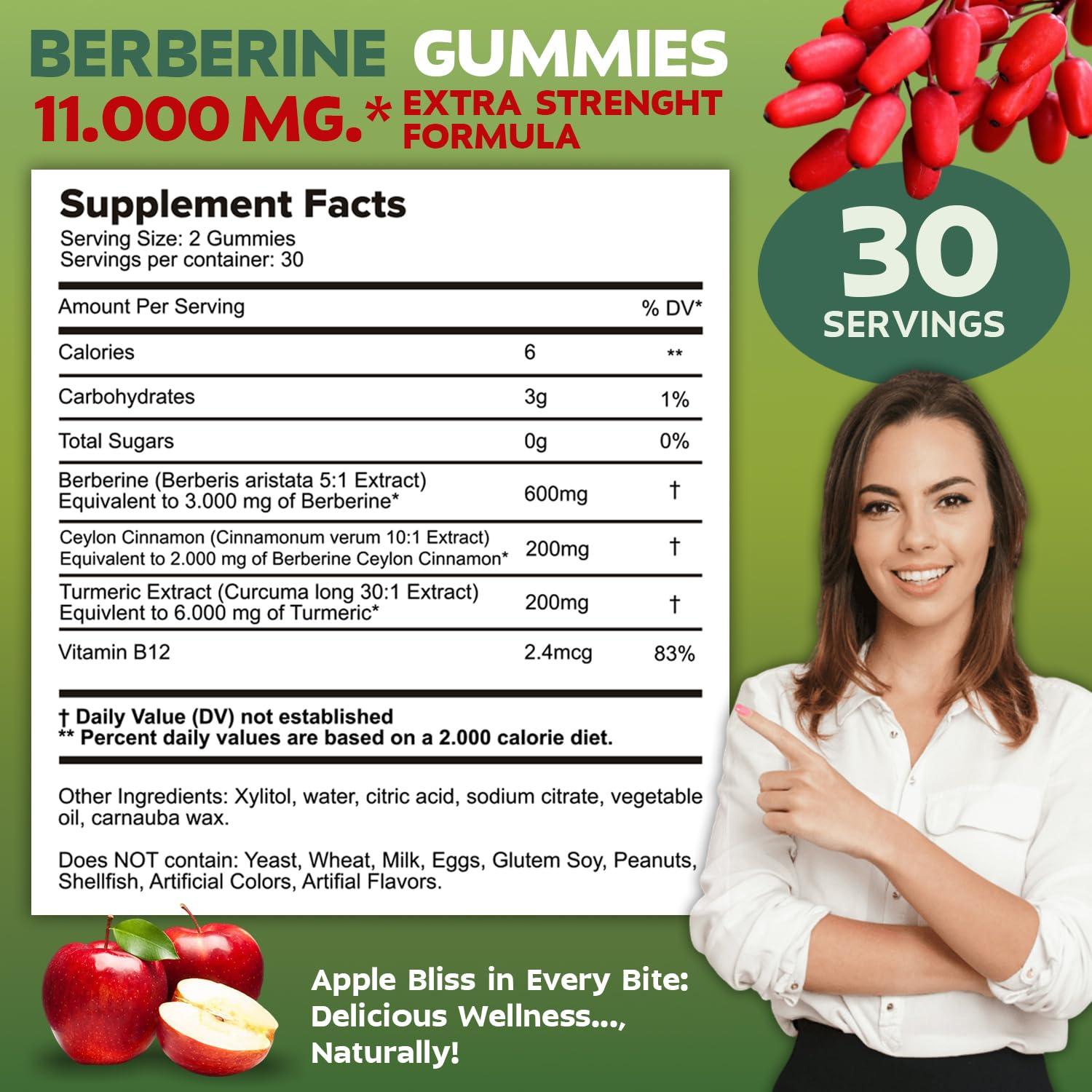 Weight Management Berberine 3000mg Gummies UL Certified. Metabolic Support. Ceylon Ciinamon & Turmeric — Amazon image 4