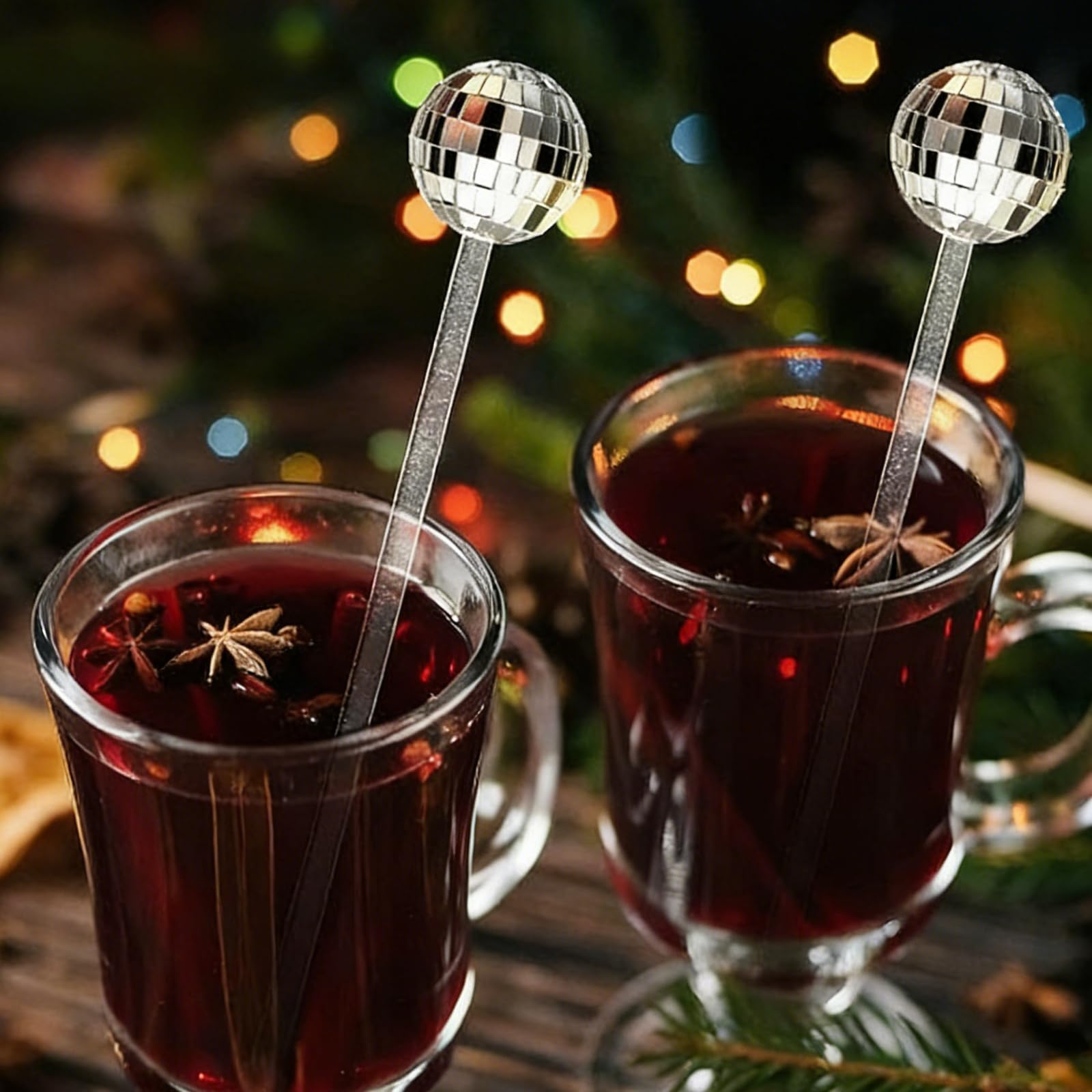 Disco Ball Lot de 48 touillettes à cocktail, boule miroir argentée