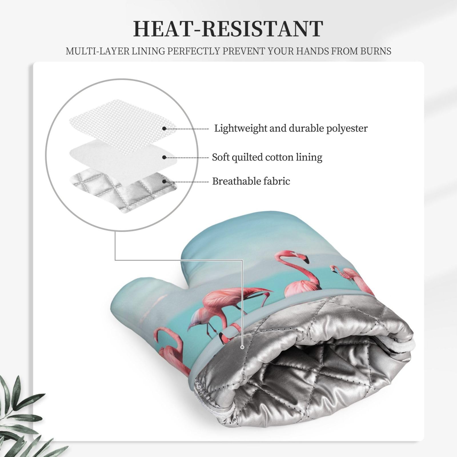 1 paire de gants de cuisine en silicone résistants à la chaleur pour cuisine et barbecue Motif flamants roses sur la plage