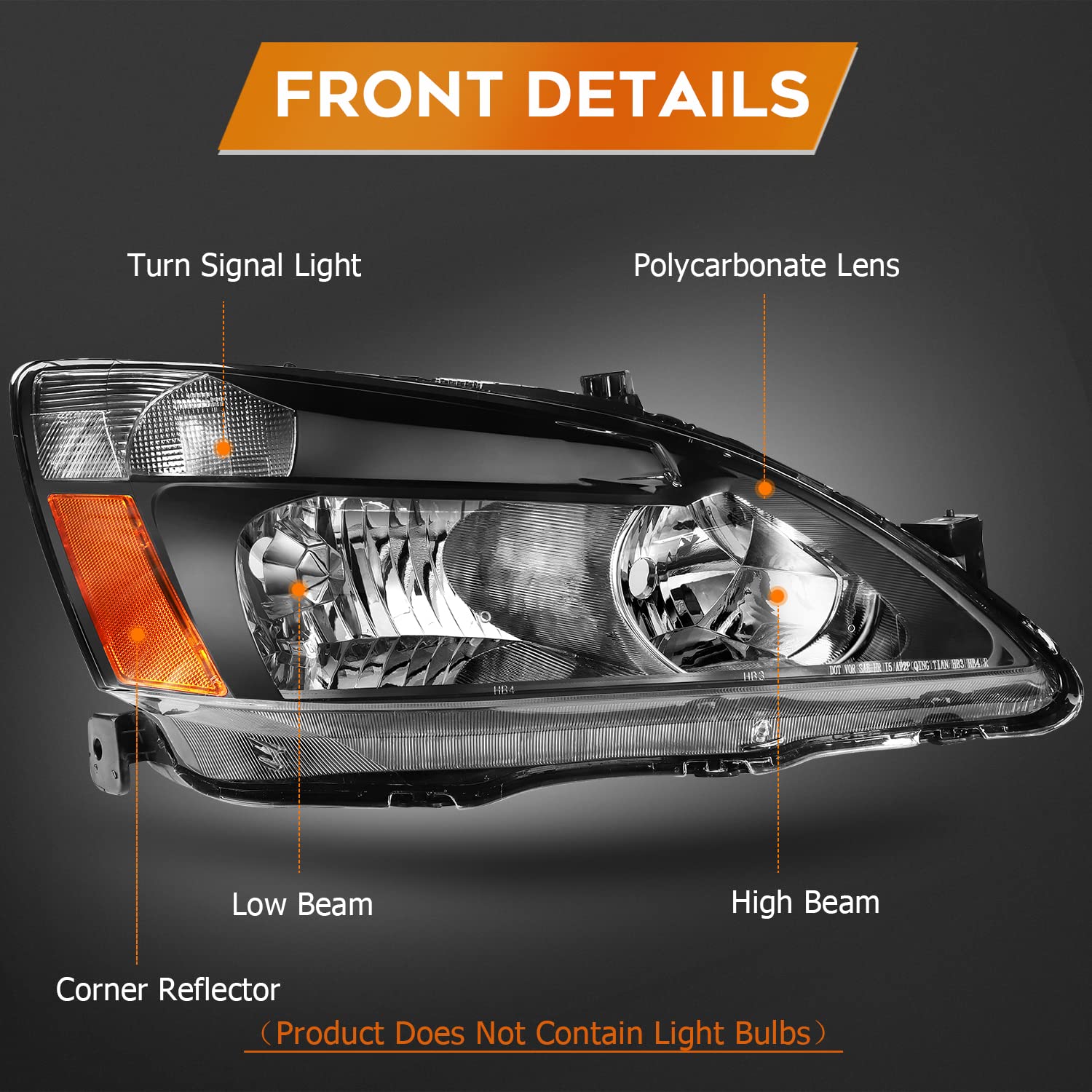 FOR 2003-2007 HONDA ACCORD PAIR CHROME HOUSING AMBER CORNER HEADLIGHT/LAMP SET E - Foto 5