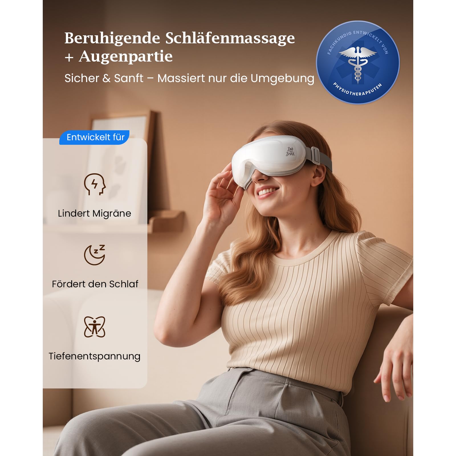 Bob and Brad Augenmassagegerät mit 40 & 45 °C Wärme, 3 Intensitätsstufen | Augen massagegerät mit Musik gegen Migräne, entspannt belastete Augen – Geburtstagsgeschenk für Frauen & Männer