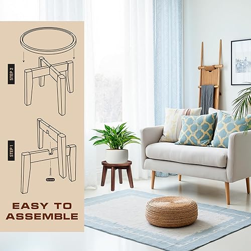 Miniatura 4 de Demigo Soporte para plantas de interior, estante decorativo de madera de acacia con bandeja a prueba de derrames, soporte estable de flores de 8