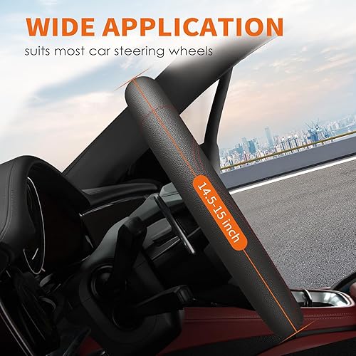 Vista 17 de HOTOR Funda para volante de automóvil, accesorio universal para diversos automóviles, funda de cuero duradera con forro antideslizante, para volante