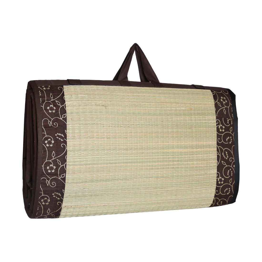 KALA DARSHAN CRAFTS BAZAAR Foldable korai River Grass Mat 4X6 ft with 20MM Soft Foam (Fabric Brown Butter Satin) Easy to Carry