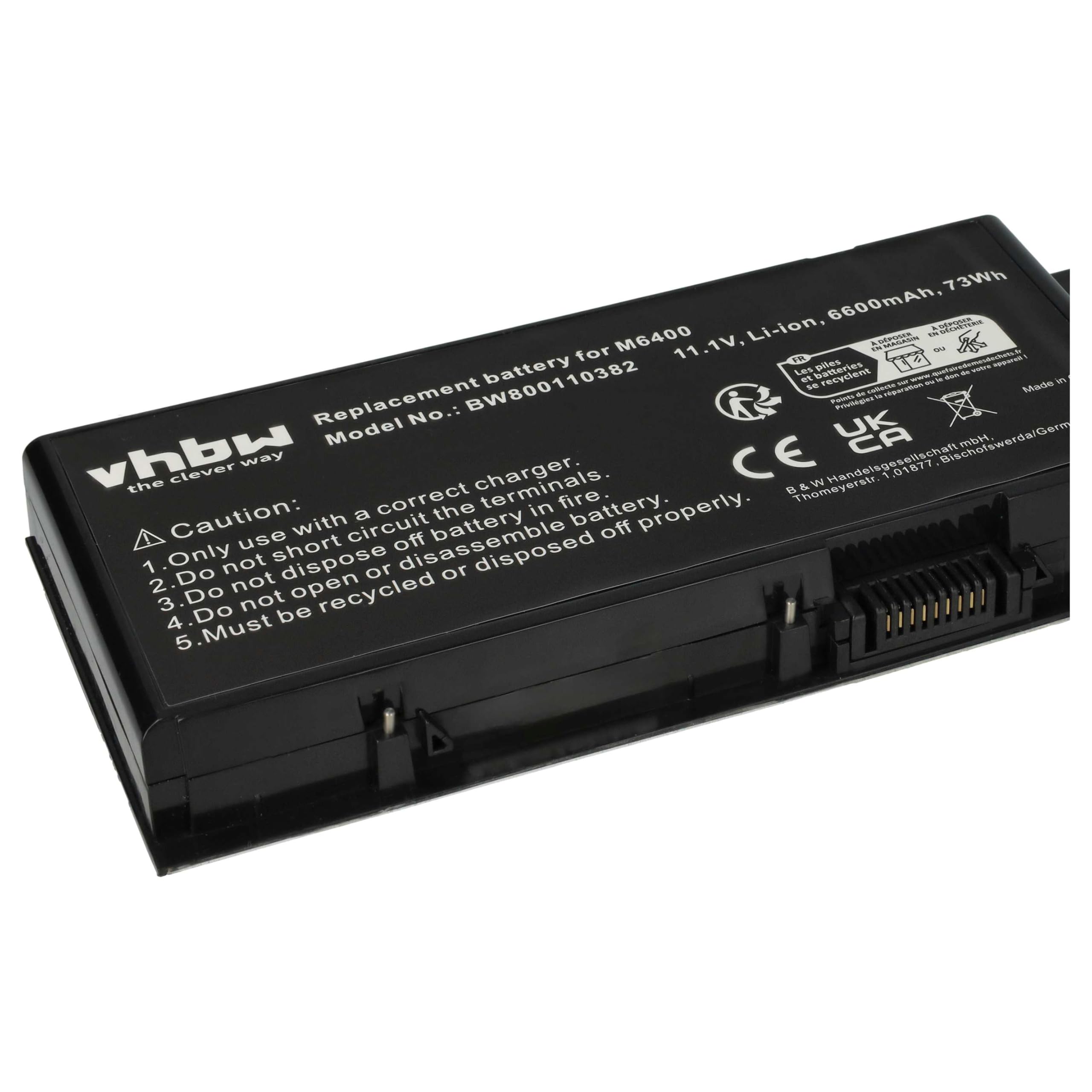 vhbw batteria compatibile con Dell Precision M2400, M4400, M6500, M6400 notebook (6600mAh, 11,1V, Li-Ion)