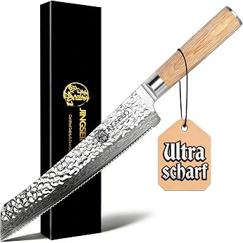 Japanese bread knife serrated edge 20 cm VG-10 Damascus steel blade with extra long sharpness perfect bread cutter for crispy sourdough bread