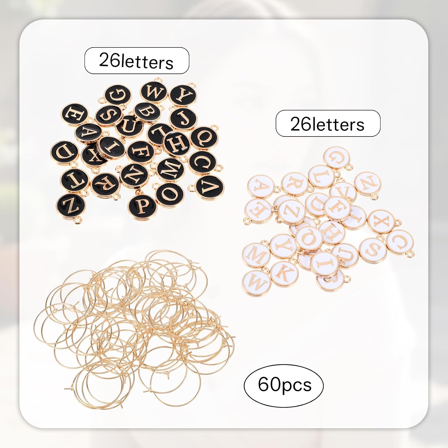 102 PCS Wine Glass Charms, Metal Drink Markers with Black & White Letter Beads, Enamel Initial Charms for Party Decorations and Events